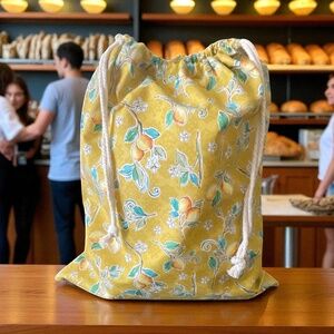 Lemon Pattern Cotton Drawstring Bread Bag, Zero-Waste Plastic-Free Bread Storage